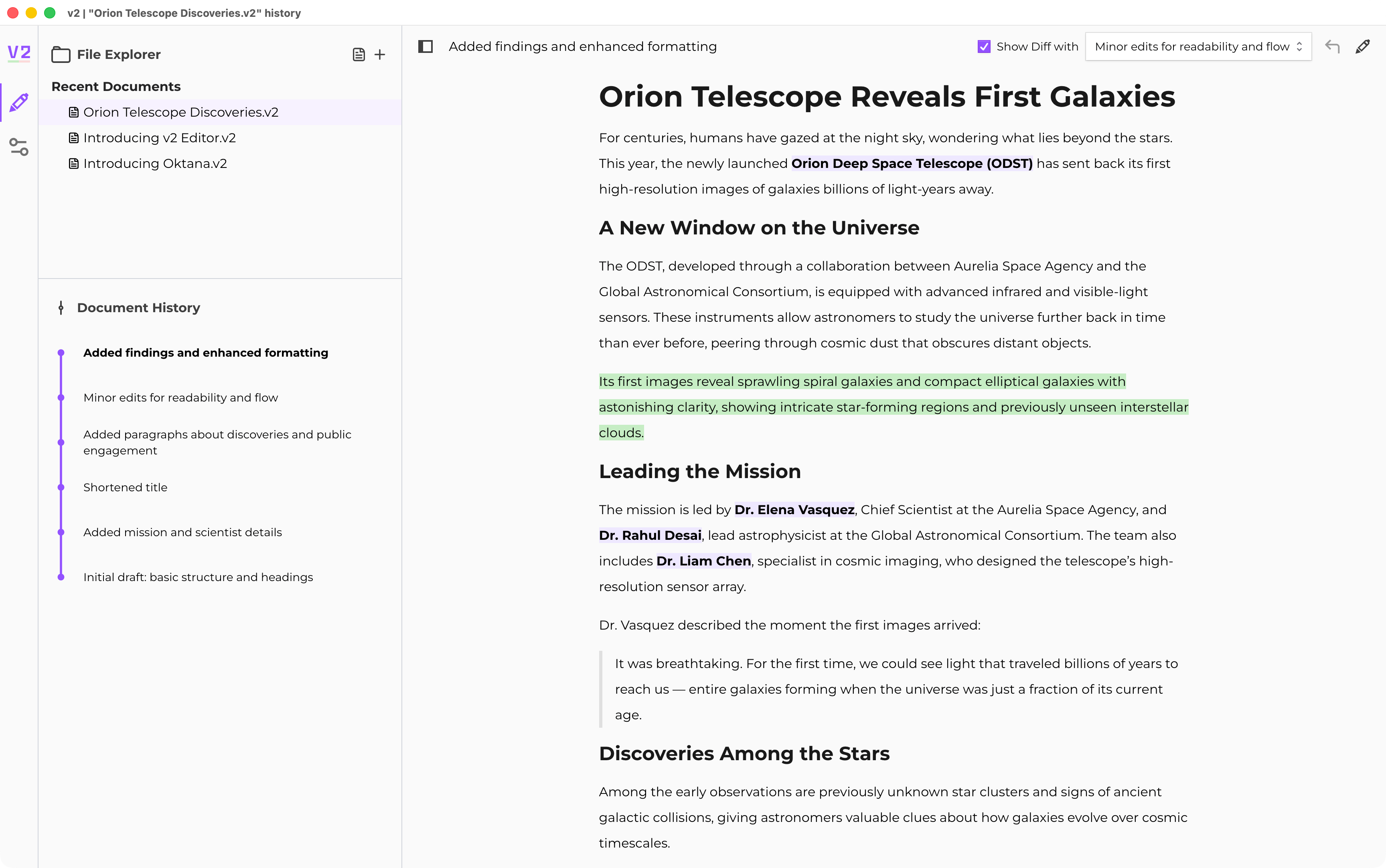 v2 screenshot showing version control capabilities