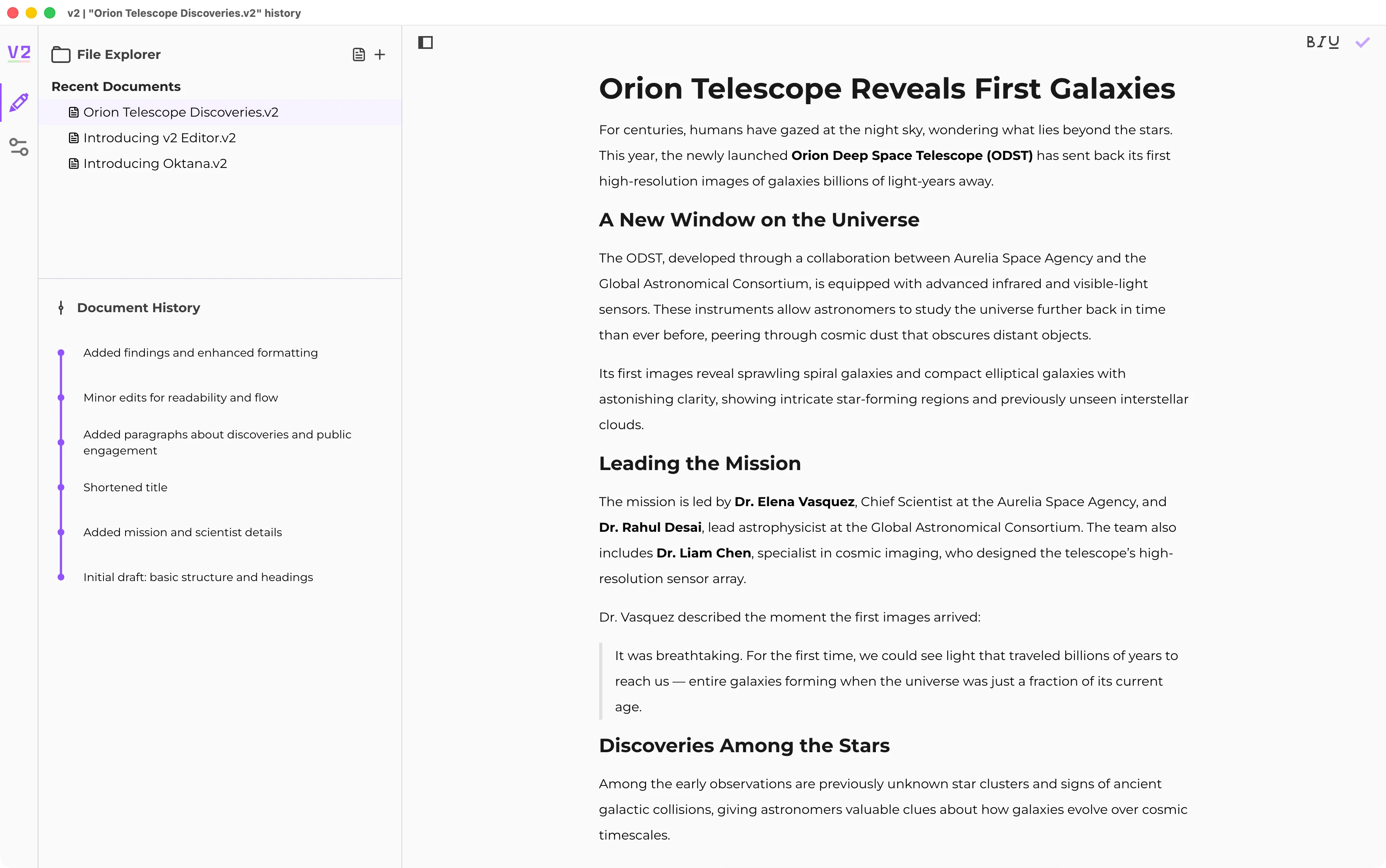 v2 screenshot showing document editing